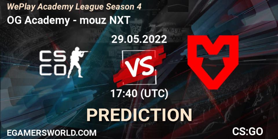 OG Academy vs mouz NXT: Betting TIp, Match Prediction. 29.05.2022 at 17:00. Counter-Strike (CS2), WePlay Academy League Season 4
