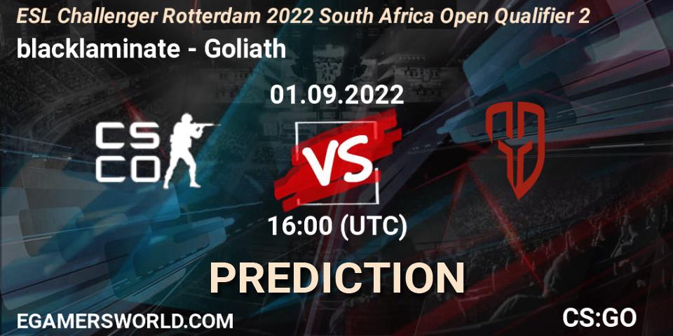 blacklaminate vs Goliath: Betting TIp, Match Prediction. 01.09.2022 at 16:00. Counter-Strike (CS2), ESL Challenger Rotterdam 2022 South Africa Open Qualifier 2