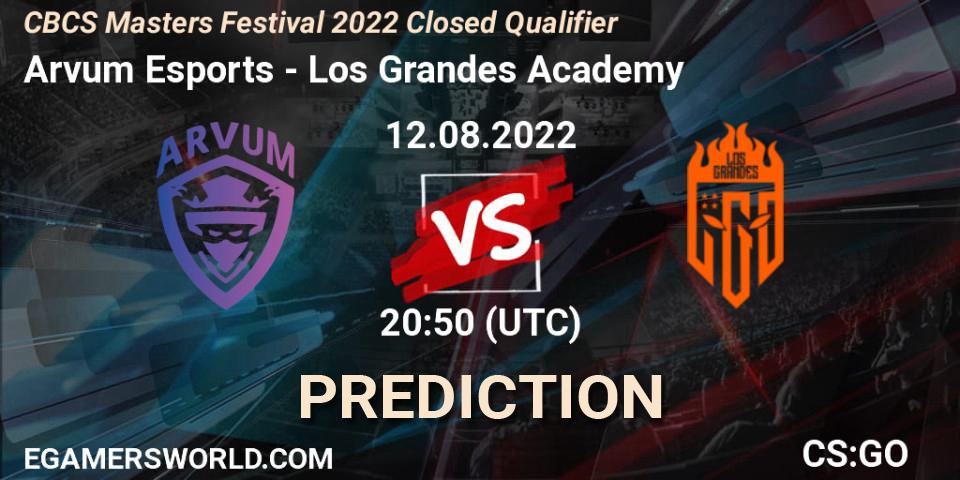 Arvum Esports vs Los Grandes Academy: Betting TIp, Match Prediction. 12.08.2022 at 19:45. Counter-Strike (CS2), CBCS Masters Festival 2022 Closed Qualifier
