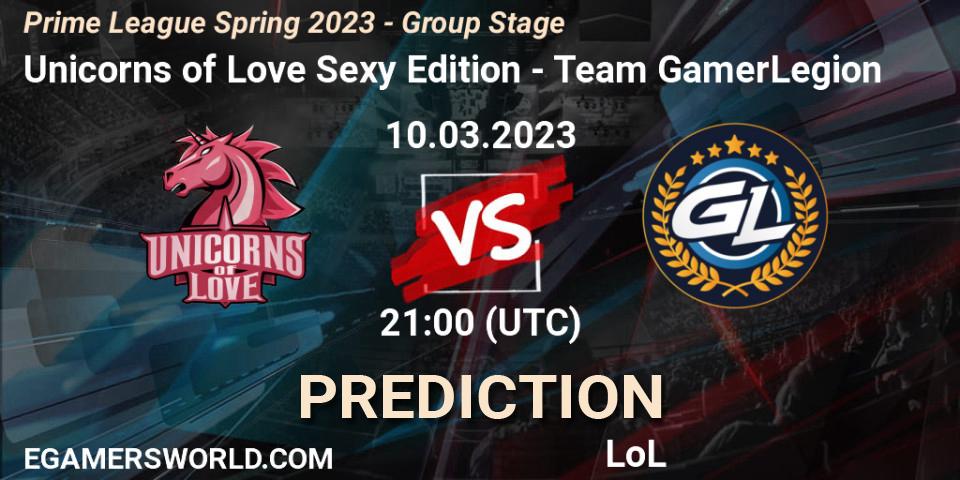 Unicorns of Love Sexy Edition vs Team GamerLegion: Betting TIp, Match Prediction. 10.03.2023 at 20:00. LoL, Prime League Spring 2023 - Group Stage
