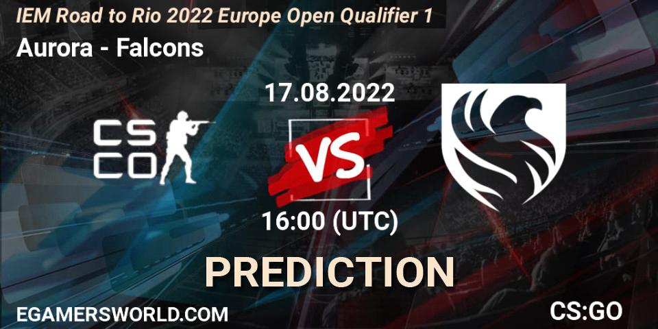 Aurora vs Falcons: Betting TIp, Match Prediction. 17.08.2022 at 16:00. Counter-Strike (CS2), IEM Road to Rio 2022 Europe Open Qualifier 1