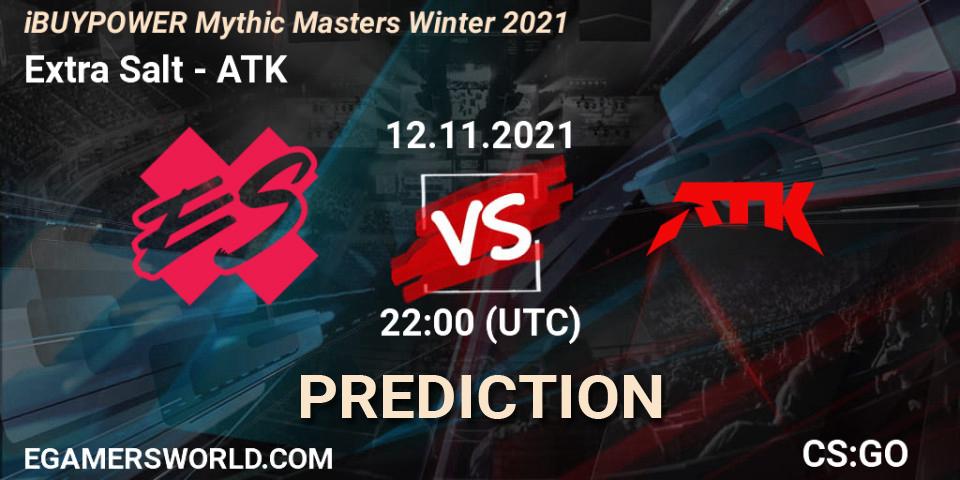 Extra Salt vs ATK: Betting TIp, Match Prediction. 12.11.2021 at 22:05. Counter-Strike (CS2), iBUYPOWER Mythic Masters Winter 2021