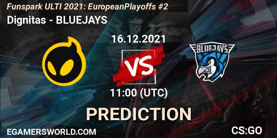 Dignitas vs BLUEJAYS: Betting TIp, Match Prediction. 16.12.2021 at 11:00. Counter-Strike (CS2), Funspark ULTI 2021: European Playoffs #2