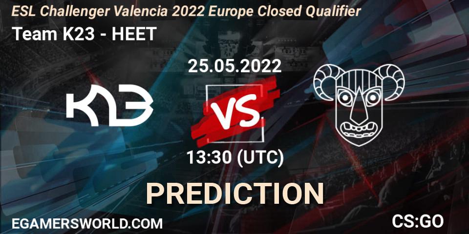 Team K23 vs HEET: Betting TIp, Match Prediction. 25.05.2022 at 13:30. Counter-Strike (CS2), ESL Challenger Valencia 2022 Europe Closed Qualifier