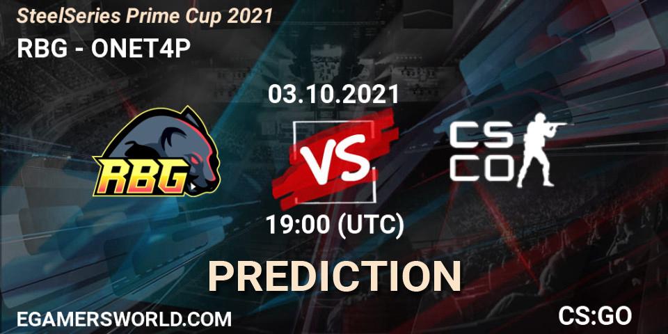 RBG vs ONET4P: Betting TIp, Match Prediction. 03.10.2021 at 19:00. Counter-Strike (CS2), SteelSeries Prime Cup 2021