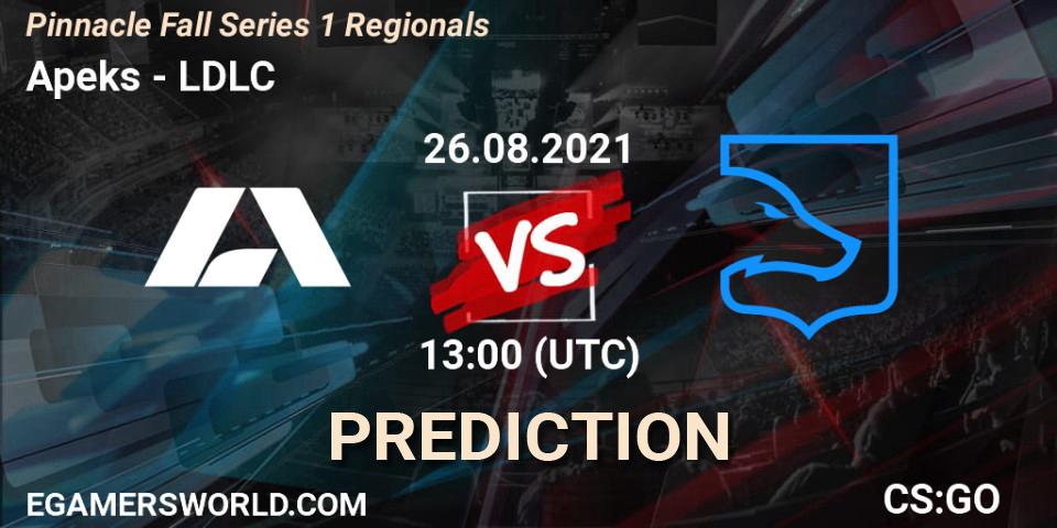 Apeks vs LDLC: Betting TIp, Match Prediction. 26.08.2021 at 13:00. Counter-Strike (CS2), Pinnacle Fall Series 1 Regionals