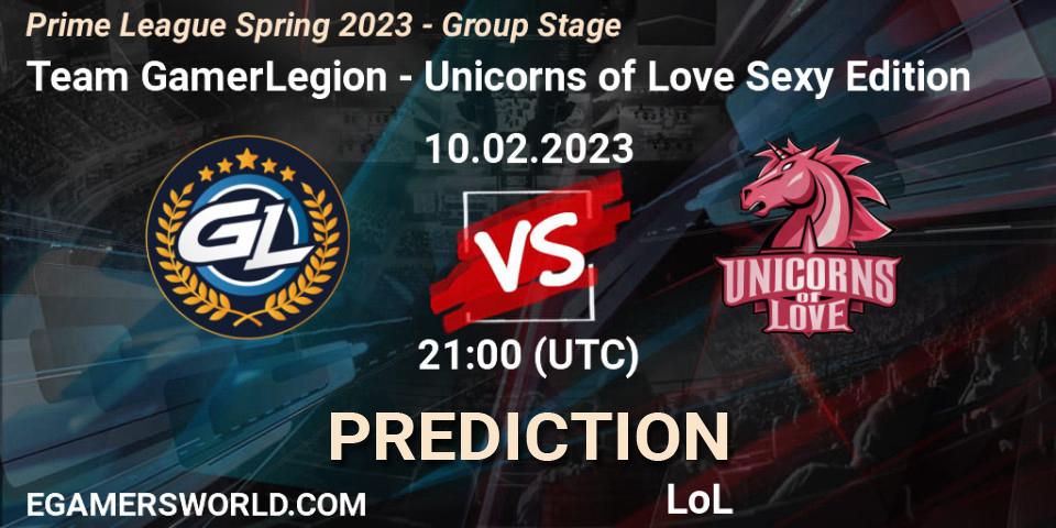 Team GamerLegion vs Unicorns of Love Sexy Edition: Betting TIp, Match Prediction. 10.02.2023 at 17:00. LoL, Prime League Spring 2023 - Group Stage