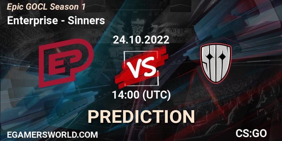 Enterprise vs Sinners: Betting TIp, Match Prediction. 24.10.2022 at 14:00. Counter-Strike (CS2), Global Offensive Champions League Season 1