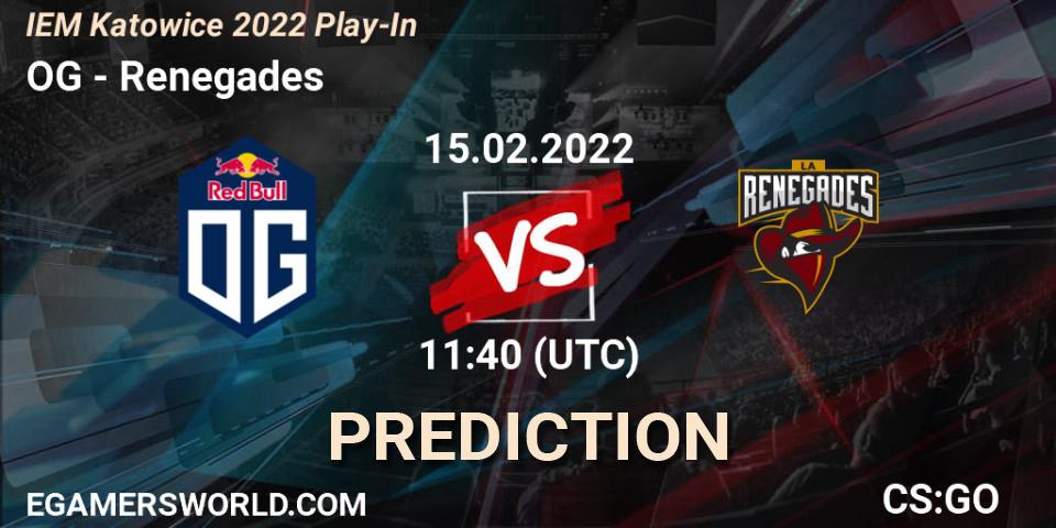 OG vs Renegades: Betting TIp, Match Prediction. 15.02.2022 at 12:05. Counter-Strike (CS2), IEM Katowice 2022 Play-In