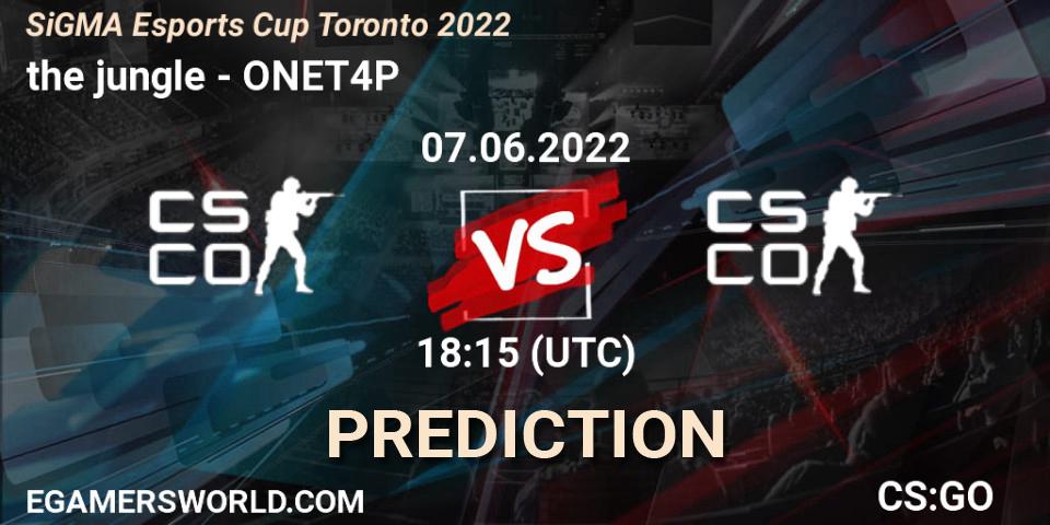 the jungle vs ONET4P: Betting TIp, Match Prediction. 07.06.2022 at 18:15. Counter-Strike (CS2), SiGMA Esports Cup Toronto 2022