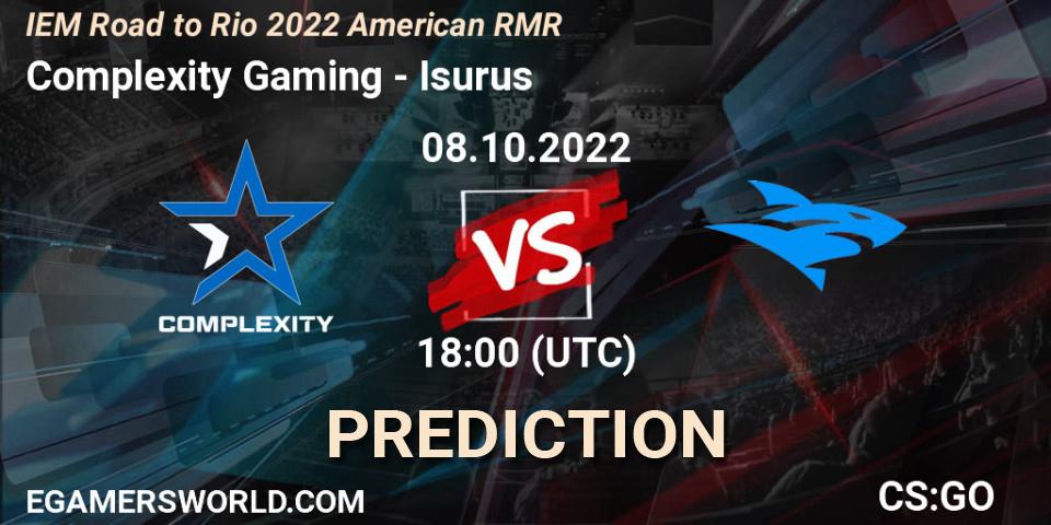 Complexity Gaming vs Isurus: Betting TIp, Match Prediction. 08.10.2022 at 18:00. Counter-Strike (CS2), IEM Road to Rio 2022 American RMR