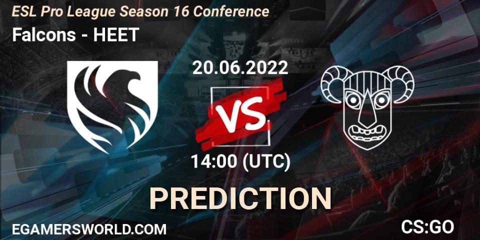 Falcons vs HEET: Betting TIp, Match Prediction. 20.06.2022 at 14:00. Counter-Strike (CS2), ESL Pro League Season 16 Conference