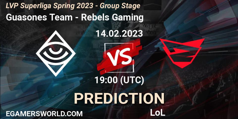 Guasones Team vs Rebels Gaming: Betting TIp, Match Prediction. 14.02.2023 at 19:00. LoL, LVP Superliga Spring 2023 - Group Stage