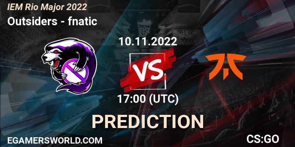 Outsiders vs fnatic: Betting TIp, Match Prediction. 10.11.2022 at 17:00. Counter-Strike (CS2), IEM Rio Major 2022