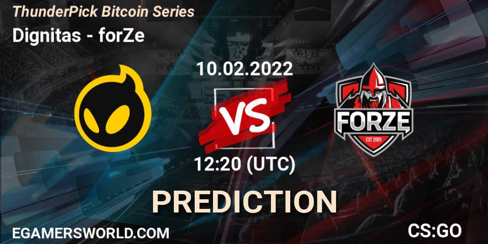 Dignitas vs forZe: Betting TIp, Match Prediction. 10.02.2022 at 12:20. Counter-Strike (CS2), ThunderPick Bitcoin Series