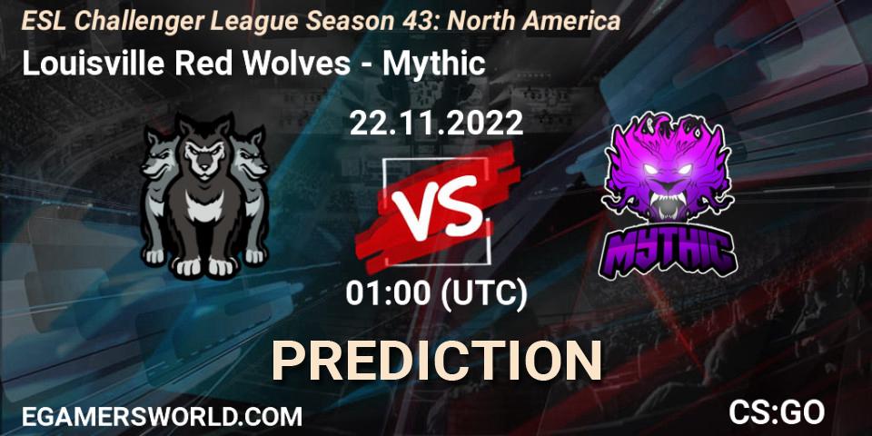 Louisville Red Wolves vs Mythic: Betting TIp, Match Prediction. 02.12.2022 at 01:00. Counter-Strike (CS2), ESL Challenger League Season 43: North America