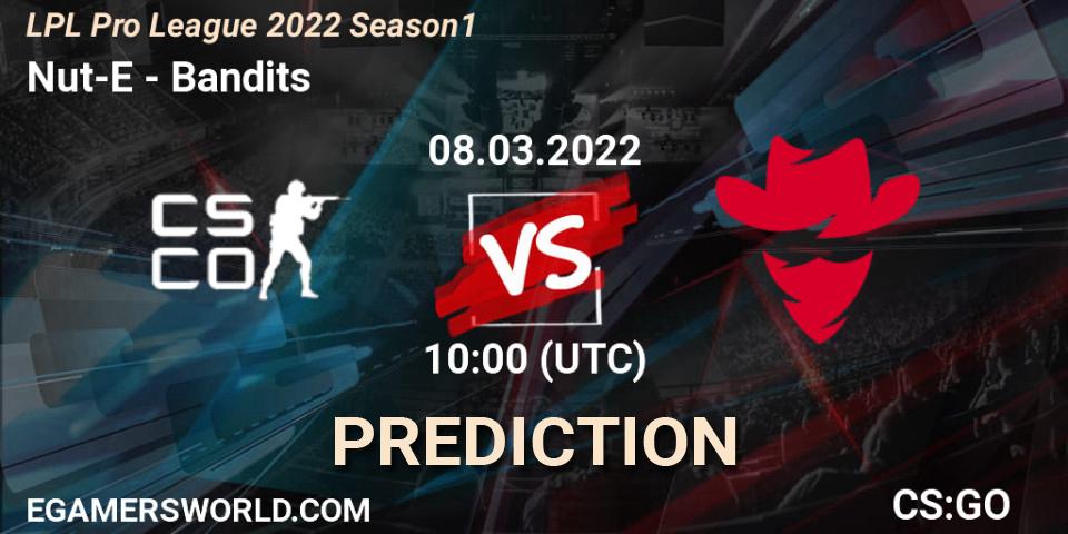 Nut-E Gaming vs Bandits: Betting TIp, Match Prediction. 09.03.2022 at 10:00. Counter-Strike (CS2), LPL Pro League 2022 Season 1