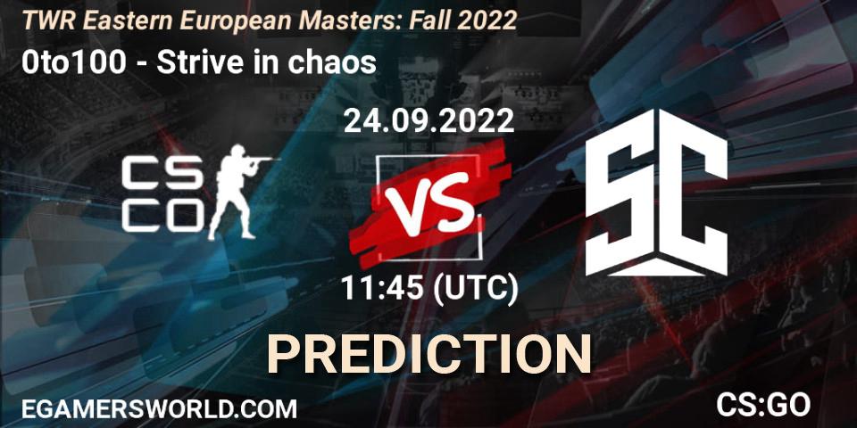 0to100 vs Strive in chaos: Betting TIp, Match Prediction. 24.09.22. CS2 (CS:GO), TWR Eastern European Masters: Fall 2022