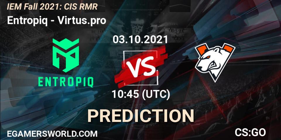 Entropiq vs Virtus.pro: Betting TIp, Match Prediction. 03.10.21. CS2 (CS:GO), IEM Fall 2021: CIS RMR