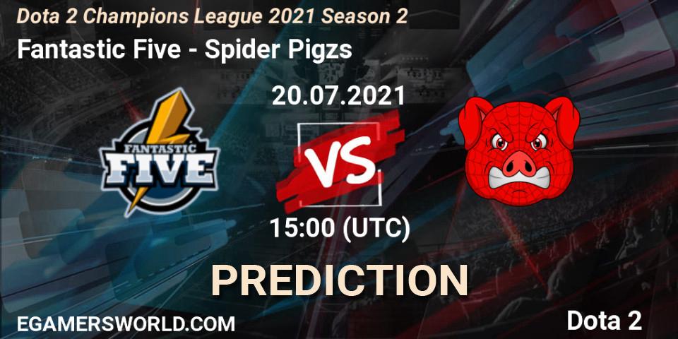 Fantastic Five vs Spider Pigzs: Betting TIp, Match Prediction. 20.07.2021 at 15:05. Dota 2, Dota 2 Champions League 2021 Season 2