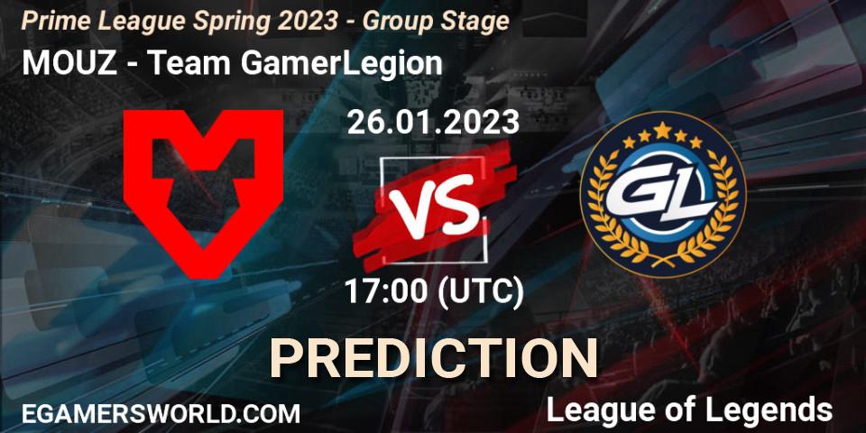 MOUZ vs Team GamerLegion: Betting TIp, Match Prediction. 26.01.2023 at 20:00. LoL, Prime League Spring 2023 - Group Stage