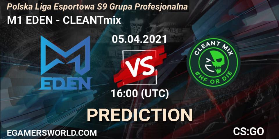 M1 EDEN vs CLEANTmix: Betting TIp, Match Prediction. 05.04.2021 at 16:00. Counter-Strike (CS2), Polska Liga Esportowa S9 Grupa Profesjonalna