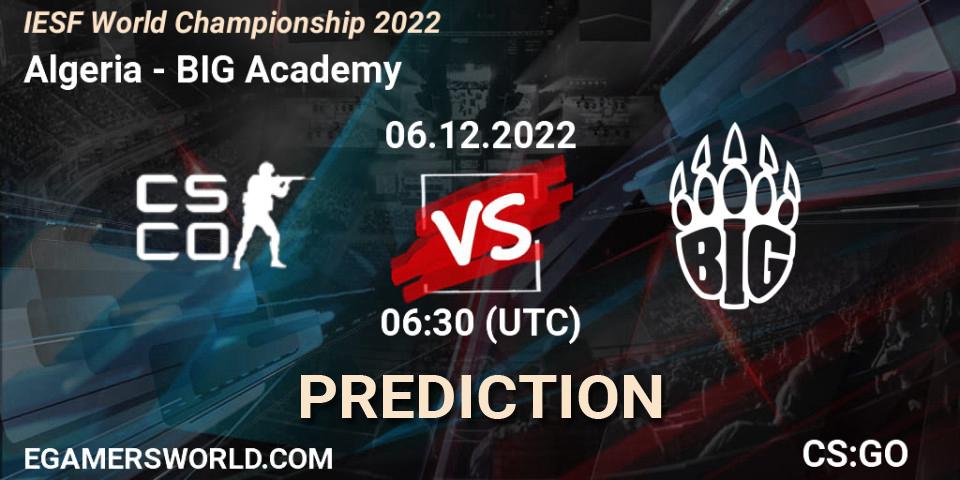 Algeria vs BIG Academy: Betting TIp, Match Prediction. 07.12.2022 at 08:15. Counter-Strike (CS2), IESF World Championship 2022