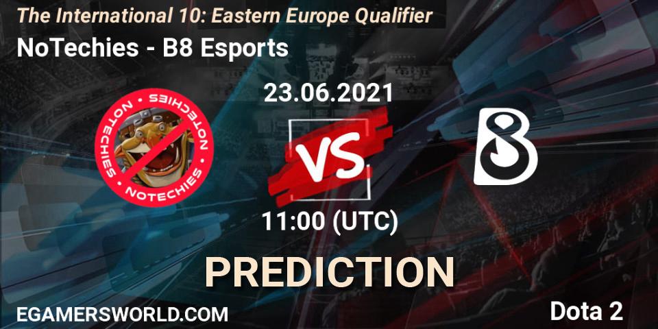 NoTechies vs B8 Esports: Betting TIp, Match Prediction. 23.06.2021 at 08:00. Dota 2, The International 10: Eastern Europe Qualifier