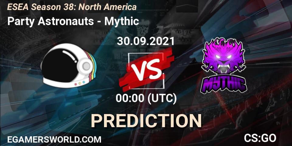 Party Astronauts vs Mythic: Betting TIp, Match Prediction. 30.09.2021 at 00:00. Counter-Strike (CS2), ESEA Season 38: North America 