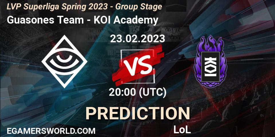 Guasones Team vs KOI Academy: Betting TIp, Match Prediction. 23.02.23. LoL, LVP Superliga Spring 2023 - Group Stage