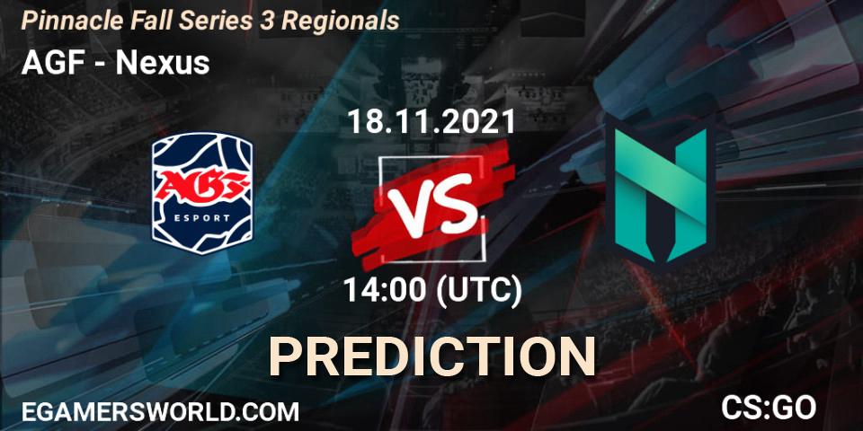 AGF vs Nexus: Betting TIp, Match Prediction. 18.11.2021 at 14:00. Counter-Strike (CS2), Pinnacle Fall Series 3 Regionals