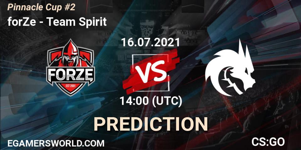 forZe vs Team Spirit: Betting TIp, Match Prediction. 16.07.2021 at 14:50. Counter-Strike (CS2), Pinnacle Cup #2
