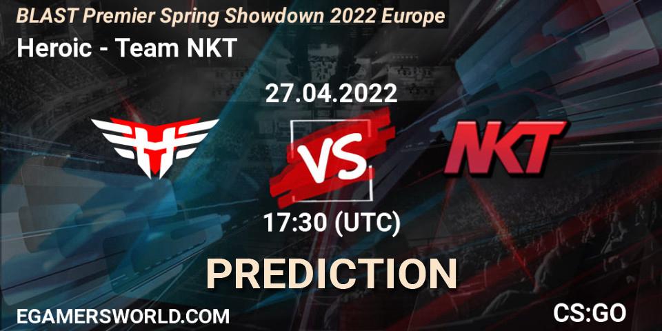 Heroic vs Team NKT: Betting TIp, Match Prediction. 27.04.2022 at 17:45. Counter-Strike (CS2), BLAST Premier Spring Showdown 2022 Europe