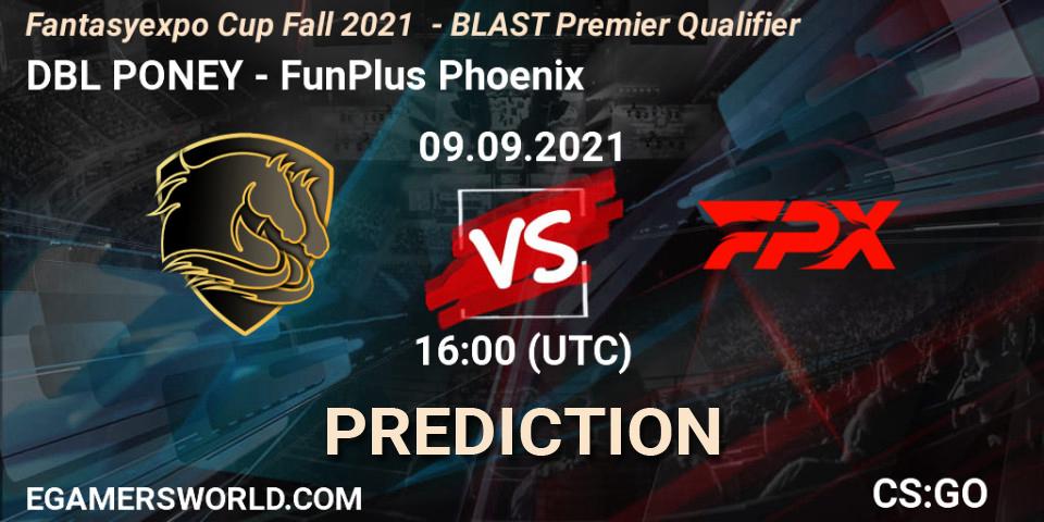 DBL PONEY vs FunPlus Phoenix: Betting TIp, Match Prediction. 09.09.2021 at 16:00. Counter-Strike (CS2), Fantasyexpo Cup Fall 2021 - BLAST Premier Qualifier