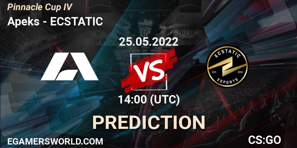 Apeks vs ECSTATIC: Betting TIp, Match Prediction. 25.05.2022 at 14:00. Counter-Strike (CS2), Pinnacle Cup #4