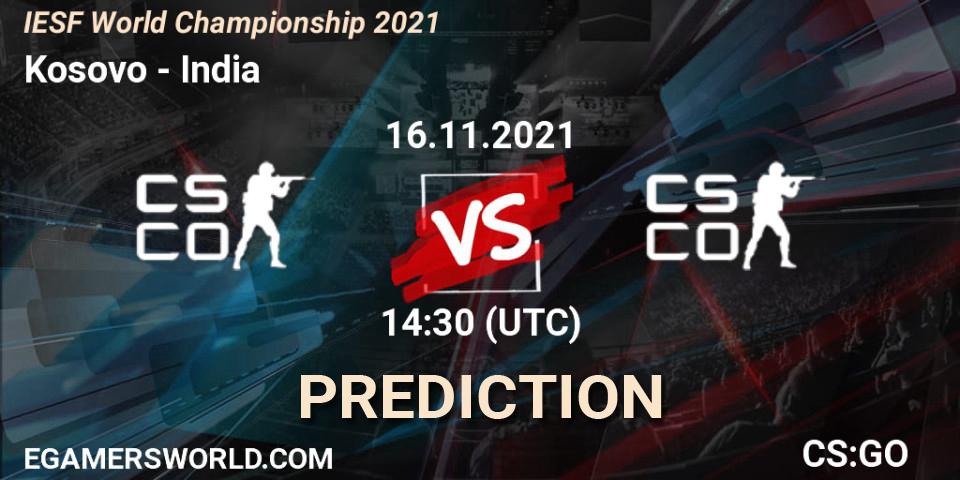 Team Kosovo vs Team India: Betting TIp, Match Prediction. 16.11.2021 at 14:45. Counter-Strike (CS2), IESF World Championship 2021