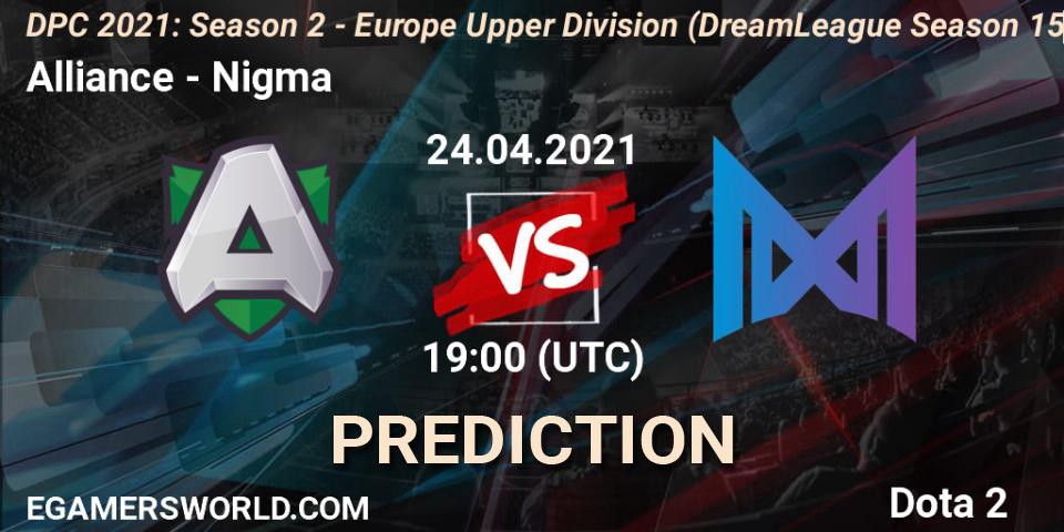 Alliance vs Nigma: Betting TIp, Match Prediction. 24.04.2021 at 19:32. Dota 2, DPC 2021: Season 2 - Europe Upper Division (DreamLeague Season 15)