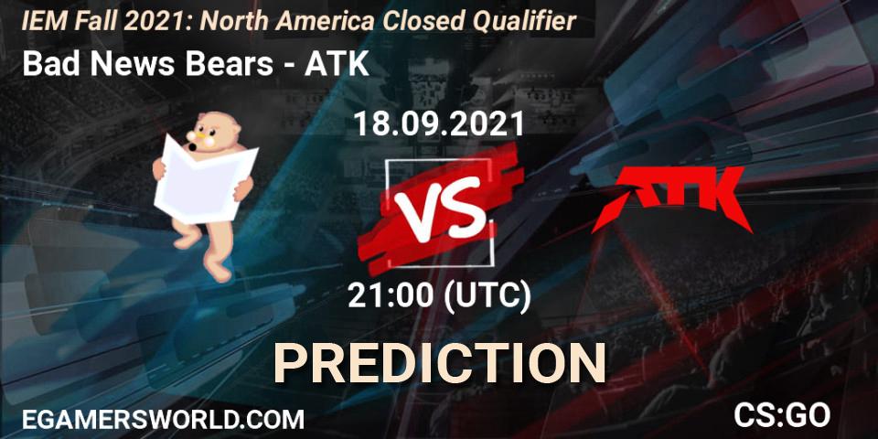 Bad News Bears vs ATK: Betting TIp, Match Prediction. 18.09.21. CS2 (CS:GO), IEM Fall 2021: North America Closed Qualifier