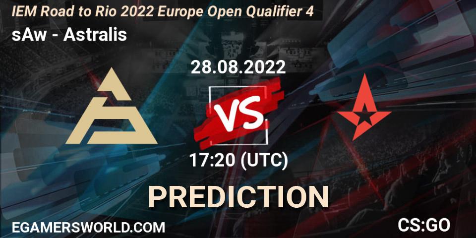 sAw vs Astralis: Betting TIp, Match Prediction. 28.08.2022 at 17:20. Counter-Strike (CS2), IEM Road to Rio 2022 Europe Open Qualifier 4