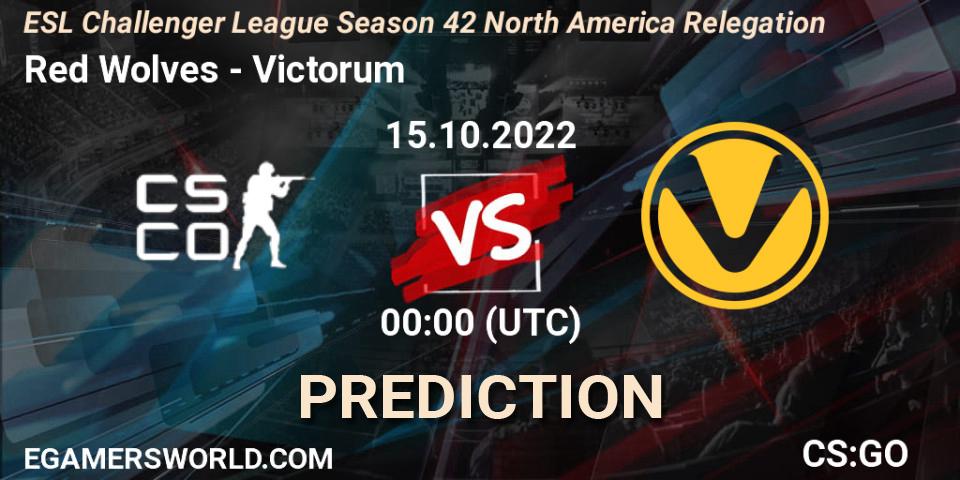 Louisville Red Wolves vs Victorum: Betting TIp, Match Prediction. 15.10.2022 at 00:00. Counter-Strike (CS2), ESL Challenger League Season 42 North America Relegation