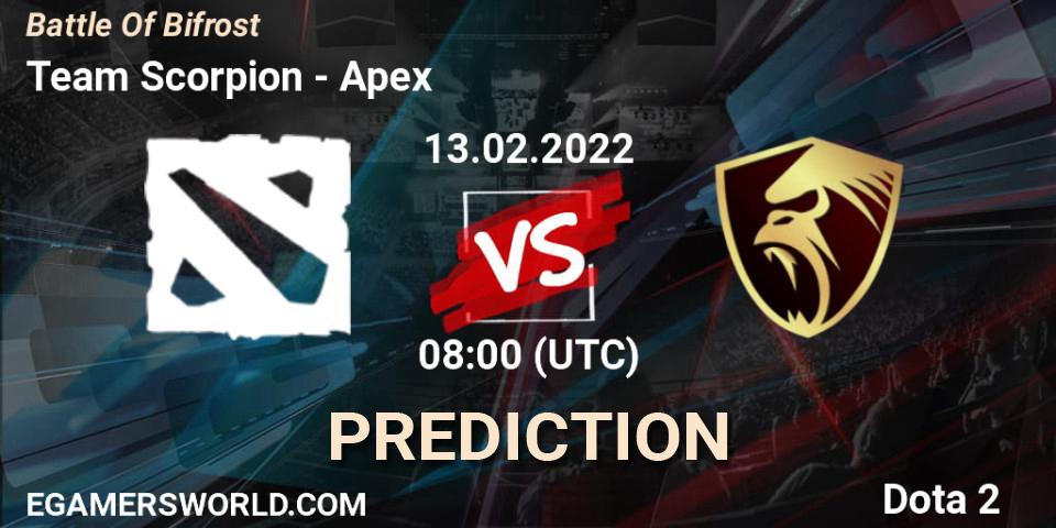 Team Scorpion vs Apex: Betting TIp, Match Prediction. 13.02.2022 at 07:58. Dota 2, Battle Of Bifrost