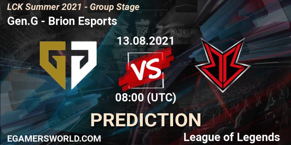 Gen.G vs Brion Esports: Betting TIp, Match Prediction. 13.08.2021 at 08:00. LoL, LCK Summer 2021 - Group Stage