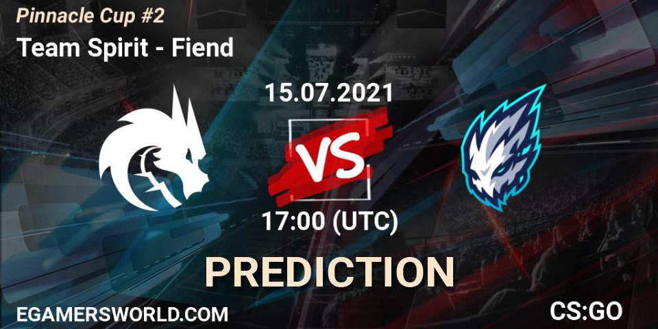 Team Spirit vs Fiend: Betting TIp, Match Prediction. 15.07.2021 at 17:00. Counter-Strike (CS2), Pinnacle Cup #2