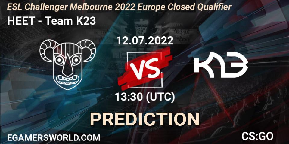 HEET vs Team K23: Betting TIp, Match Prediction. 12.07.2022 at 13:30. Counter-Strike (CS2), ESL Challenger Melbourne 2022 Europe Closed Qualifier