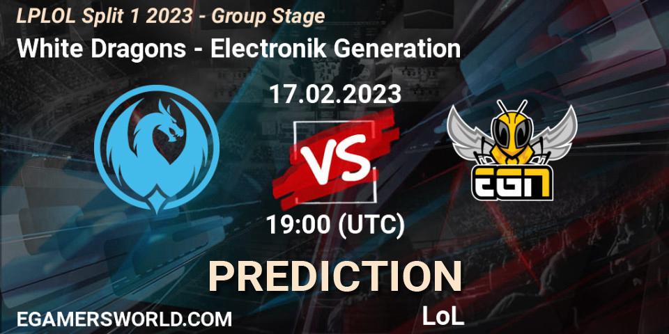 White Dragons vs Electronik Generation: Betting TIp, Match Prediction. 17.02.2023 at 19:00. LoL, LPLOL Split 1 2023 - Group Stage