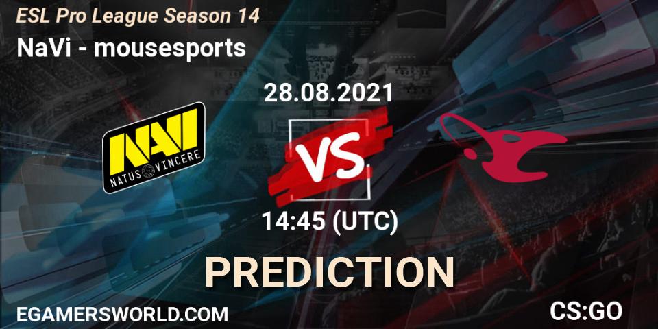 NaVi vs mousesports: Betting TIp, Match Prediction. 28.08.2021 at 16:00. Counter-Strike (CS2), ESL Pro League Season 14