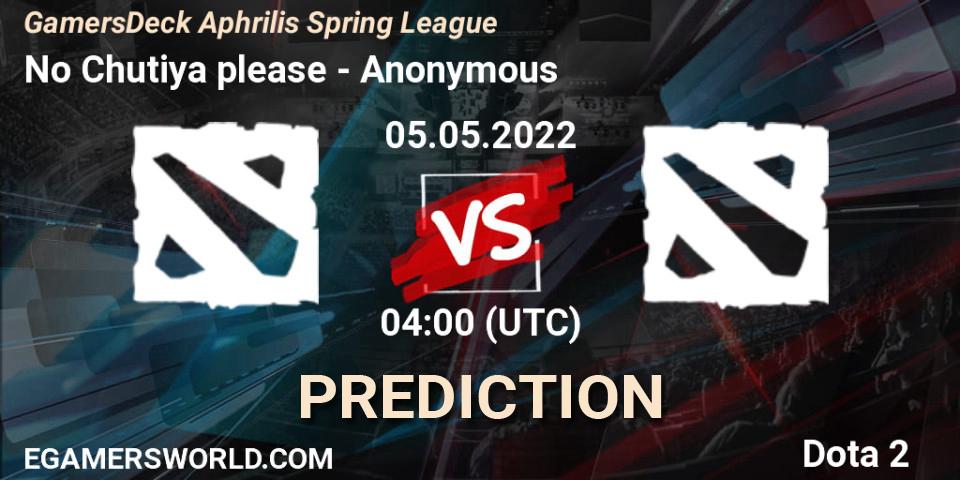 No Chutiya please vs Anonymous: Betting TIp, Match Prediction. 05.05.2022 at 03:58. Dota 2, GamersDeck Aphrilis Spring League