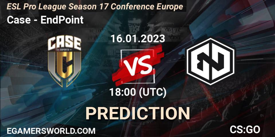 Case vs EndPoint: Betting TIp, Match Prediction. 16.01.2023 at 18:00. Counter-Strike (CS2), ESL Pro League Season 17 Conference Europe