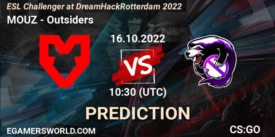 MOUZ vs Outsiders: Betting TIp, Match Prediction. 16.10.2022 at 07:00. Counter-Strike (CS2), ESL Challenger at DreamHack Rotterdam 2022