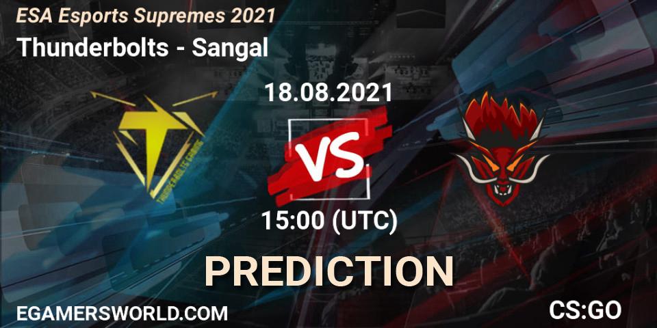 Thunderbolts vs Sangal: Betting TIp, Match Prediction. 18.08.2021 at 15:10. Counter-Strike (CS2), ESA Esports Supremes 2021